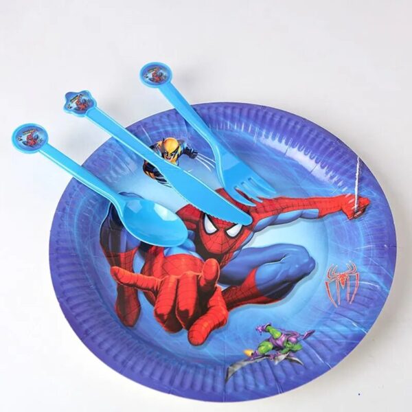 Cartoon Super Hero Spiderman Tablecloth Kid Favor Birthday Pack Event Party Cups Plates Baby Shower Disposable 5