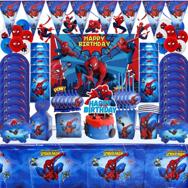 Cartoon Super Hero Spiderman Tablecloth Kid Favor Birthday Pack Event Party Cups Plates Baby Shower Disposable