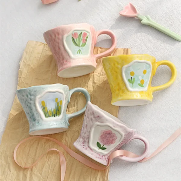 Ceramic coffee mug nordic flower kitchen breakfast drinking milk tea cup home decorative vintage heat resistant