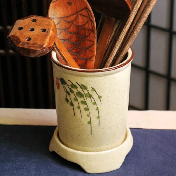 Ceramic Drain Chopstick Storage Holder Retro Chopstick Holder Simple Home Cutlery Knife Spoon Forks Storage Rack 4