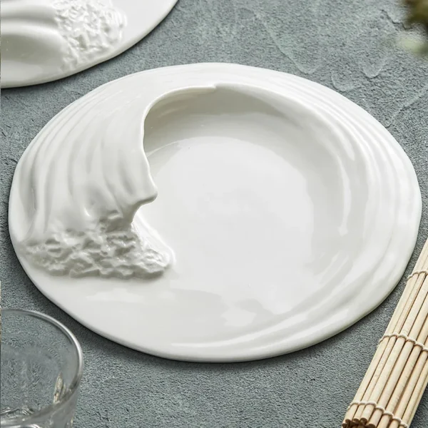 Ceramics Sea Wave Relief Dinner Plate Decorative Porcelain Coast Scenery Serving Dish Feast Tableware For Appetizer 2