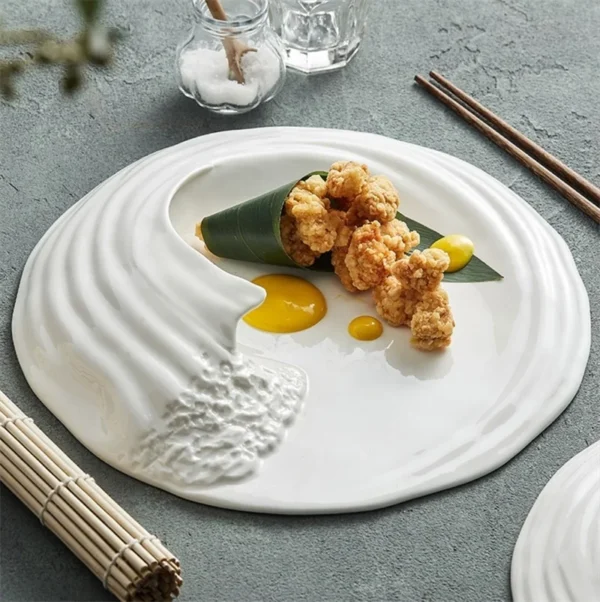 Ceramics Sea Wave Relief Dinner Plate Decorative Porcelain Coast Scenery Serving Dish Feast Tableware For Appetizer