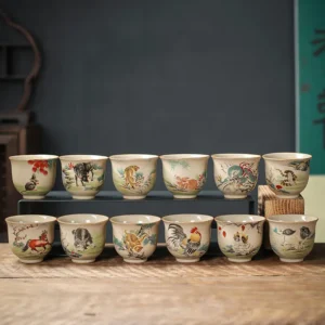 Chinese Ceramic Teaware Zodiac Tea Cups Vintage Pottery Ceremony Kungfu Teacups Tea Wine Mug Espresso Coffee