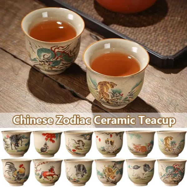 Chinese Ceramic Teaware Zodiac Tea Cups Vintage Pottery Ceremony Kungfu Teacups Tea Wine Mug Espresso Coffee 5