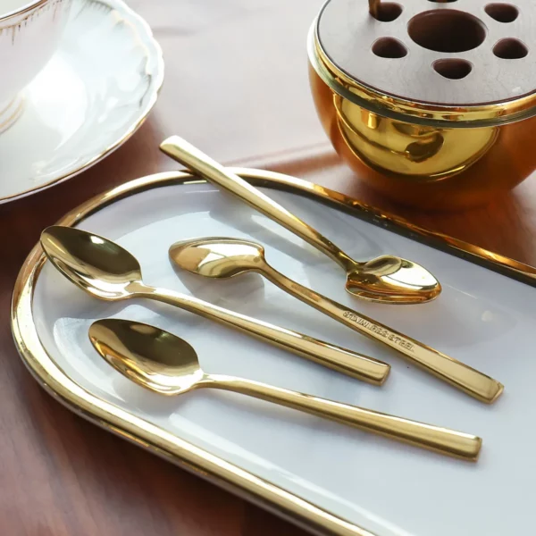 Coffee Spoon Set With Base Holder 6pcs Stainless Steel Dessert Spoons Fork With Organizer Tea Spoon 3