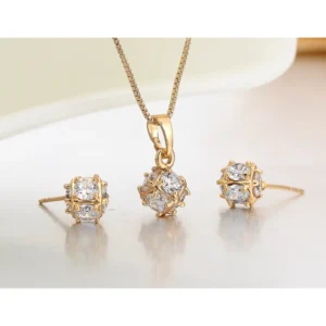 Cute Cz Stones Disco Ball Small Jewelry Set For Women Gold Color Charm Pendant Necklace Stud