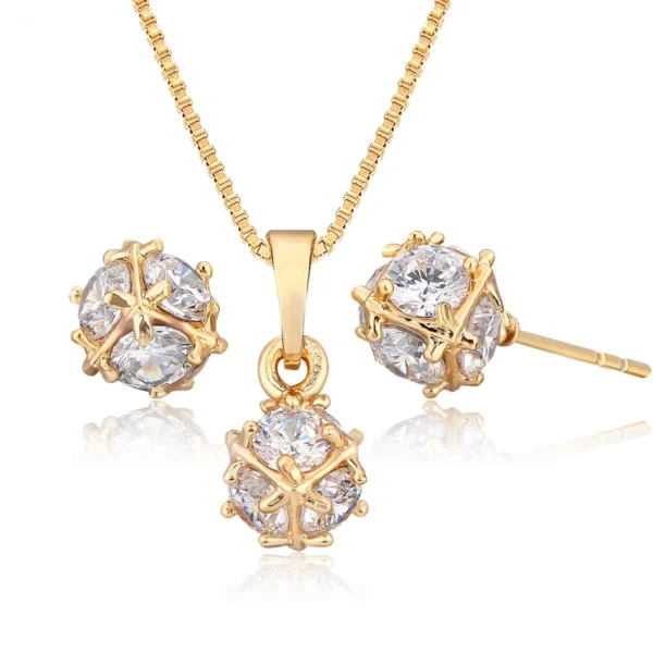 Cute Cz Stones Disco Ball Small Jewelry Set For Women Gold Color Charm Pendant Necklace Stud 5