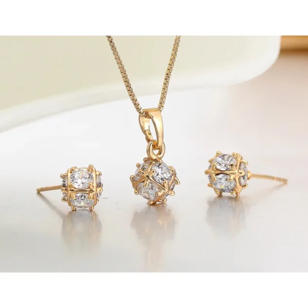 Cute Cz Stones Disco Ball Small Jewelry Set For Women Gold Color Charm Pendant Necklace Stud