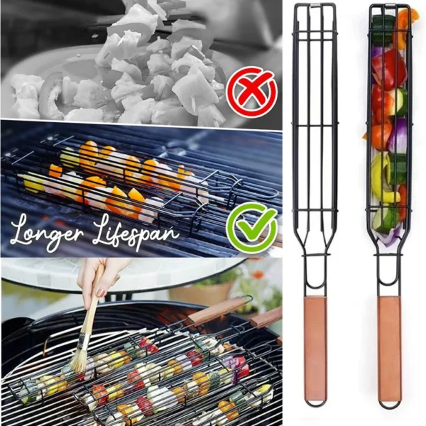 D2 Portable Bbq Grilling Basket Stainless Steel Nonstick Barbecue Grill Basket Tools Grill Mesh For Meat 5