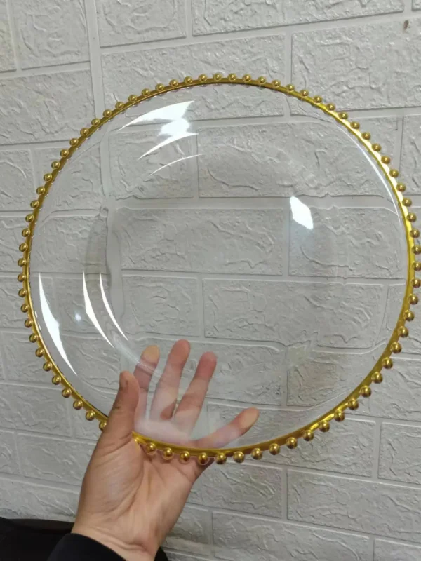 Decorative Service Plate With Clear Plastic And Gold Beads Rim For Tableware 2