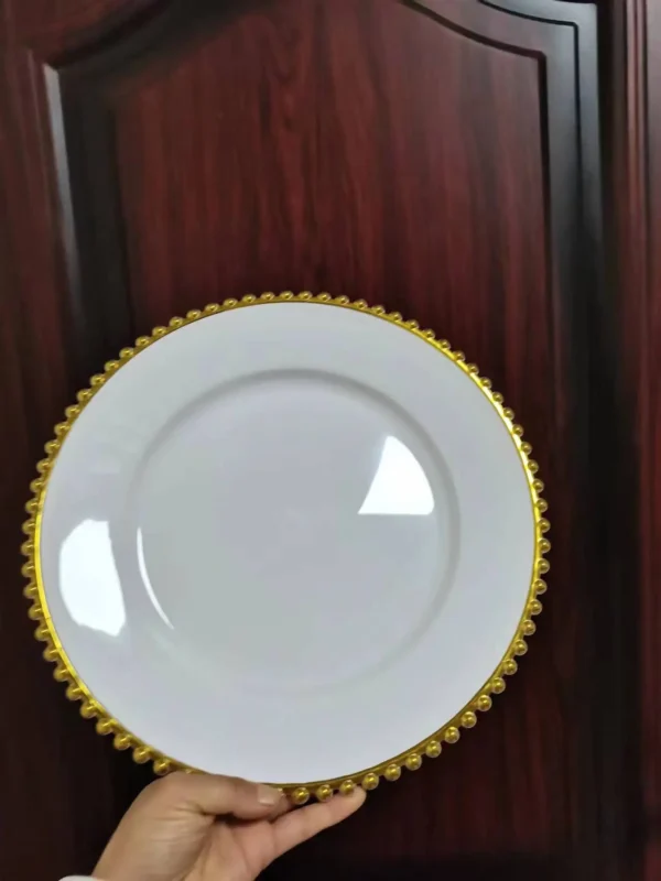 Decorative Service Plate With Clear Plastic And Gold Beads Rim For Tableware 3