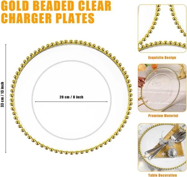 Decorative Service Plate With Clear Plastic And Gold Beads Rim For Tableware 4