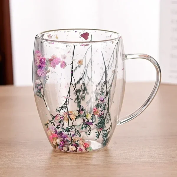 Double Wall Glass Cup Dried Flower Filling Tropical Resistant Handle Coffee Cup Tea Cup Milk Cup 1