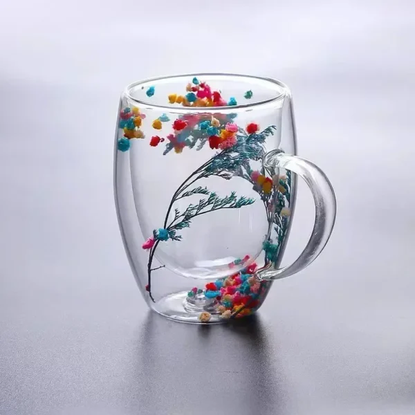 Double Wall Glass Cup Dried Flower Filling Tropical Resistant Handle Coffee Cup Tea Cup Milk Cup 3