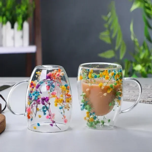 Double Wall Glass Cup Dried Flower Filling Tropical Resistant Handle Coffee Cup Tea Cup Milk Cup 4