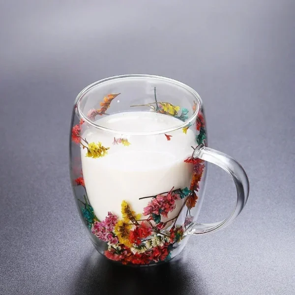 Double Wall Glass Cup Dried Flower Filling Tropical Resistant Handle Coffee Cup Tea Cup Milk Cup 5