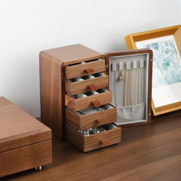 Elegant Storage Organizer For Women 5drawers Jewelry Organizer Wood Necklace Rings Storage Box Unique Organiser Home 4