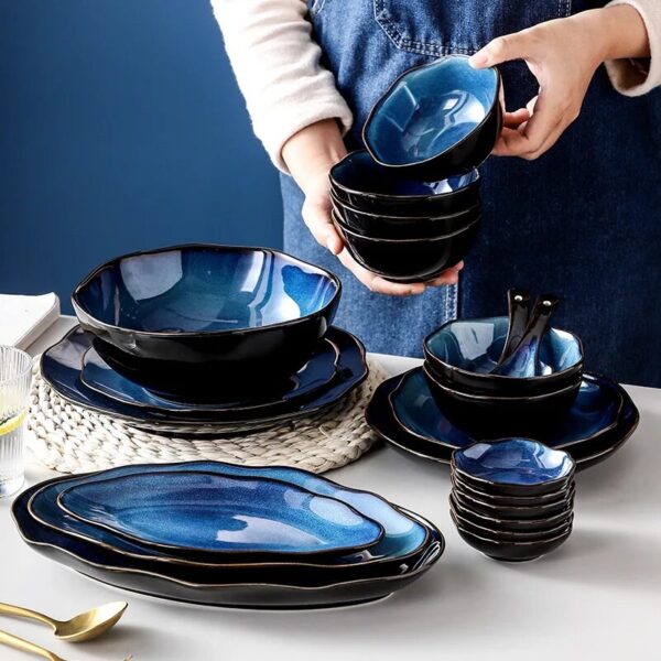 European Retro Kiln Glaze Starry Sky Ceramic Tableware Household Tableware Fruit Salad Dishes Restaurant Main Course 1