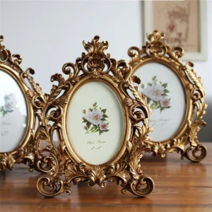 European Style Golden Photo Frame Antique Vintage Oval Resin Home Decoration Creative Classic Picture Frame Photo