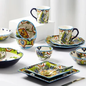 European Style Creative Hand Painted Ceramic Tableware Irregular Western Food Plate Fashion Household Plate Bowl Set