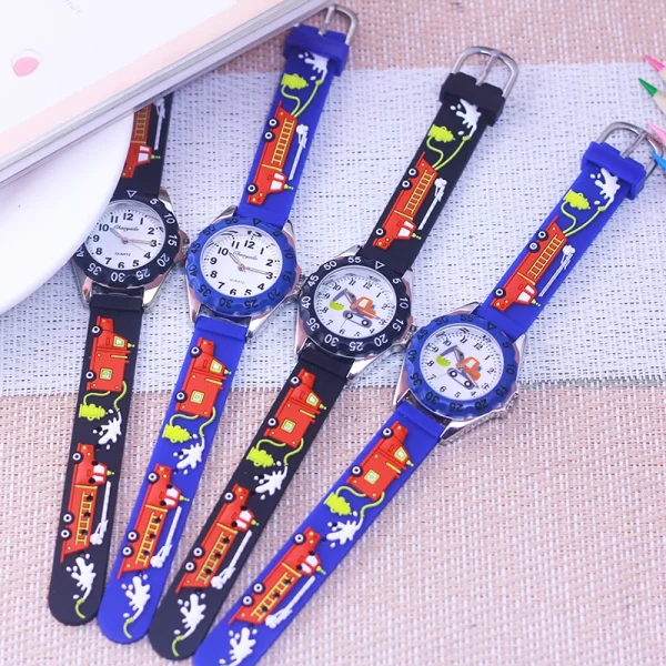 Famous Brand Children Boys New Fashion Cartoon Fire Truck Quartz Watches Little Kids Students Cool Holidays 3