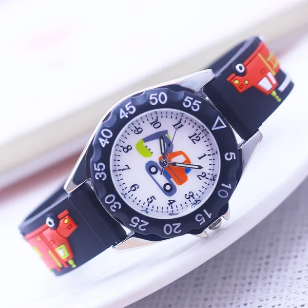 Famous Brand Children Boys New Fashion Cartoon Fire Truck Quartz Watches Little Kids Students Cool Holidays