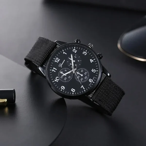 Fashionable Weaving Men Watch Large Digital Simple Sports Watch Small Number Men Stainless Steel Canvas Alloy