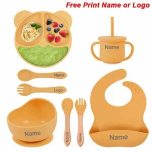 Feeding Set Silicone For Baby Sucker Bowl Dishes Plate For Kids Bear Plate Set Baby Tableware