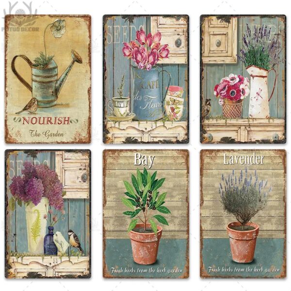 Flower Vintage Tin Sign Home Decor Retro Metal Sign Shabby Chic Wall Decor For Kitchen Living 4