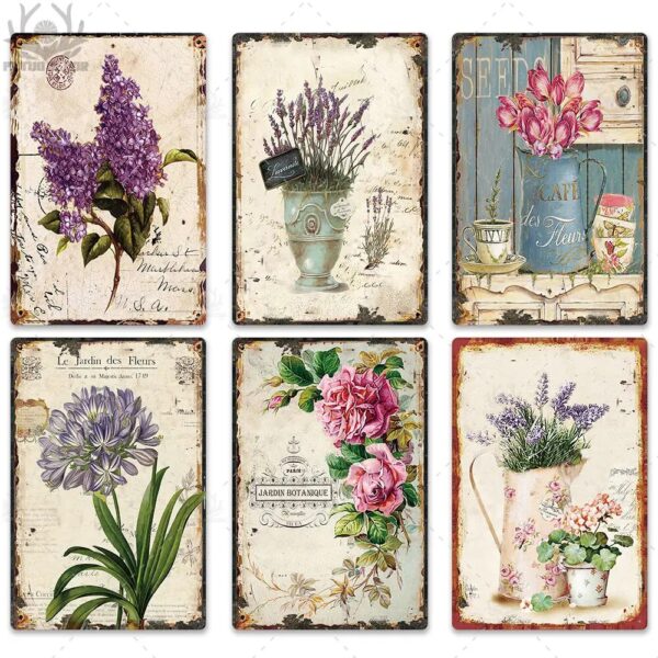 Flower Vintage Tin Sign Home Decor Retro Metal Sign Shabby Chic Wall Decor For Kitchen Living 5