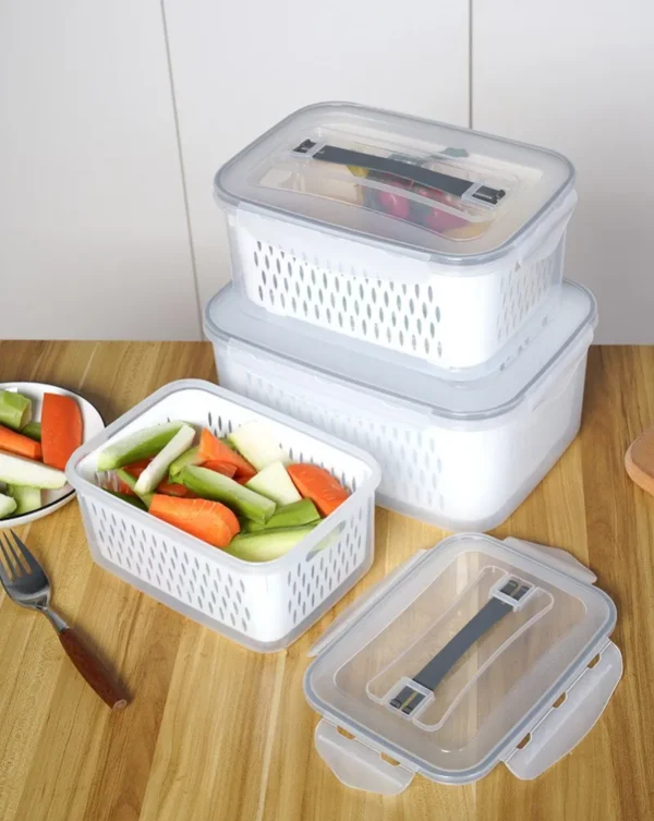 Fridge Organizer Refrigerator Storage Box Fresh Vegetable Fruit Boxes Drain Basket Storage Containers Pantry Kitchen Organizer 3