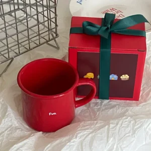 Fun Vintage Red Ceramic Coffee Mug With Gift Box Christmas Gift 9 Oz