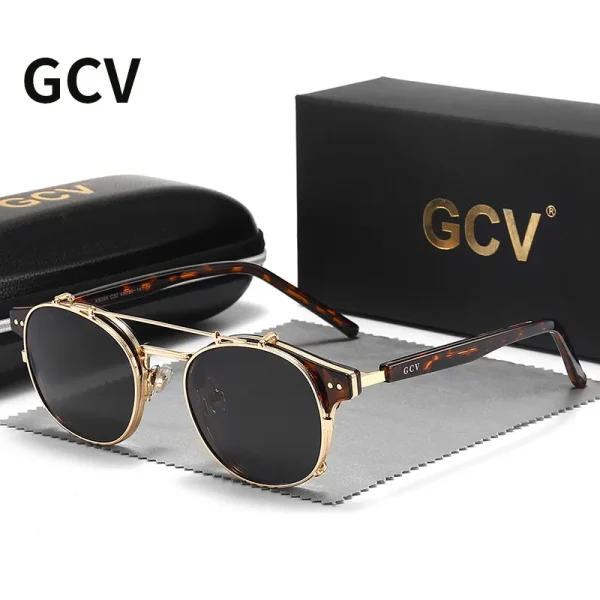 Gcv Double Layer Removable Lens Sunglasses The Blu Ray Glasses Acetate Gothic Retro Steampunk Polarized Men