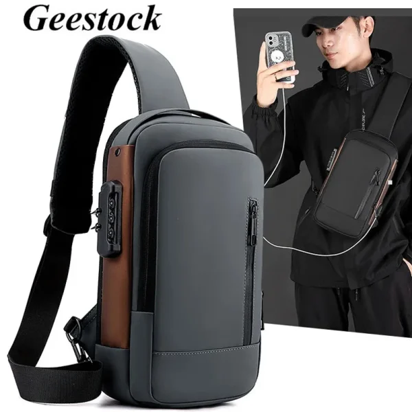 Geestock Men S Shoulder Bags Waterproof Usb Crossbody Oxford Bag Anti Theft Sling Bag Short Travel