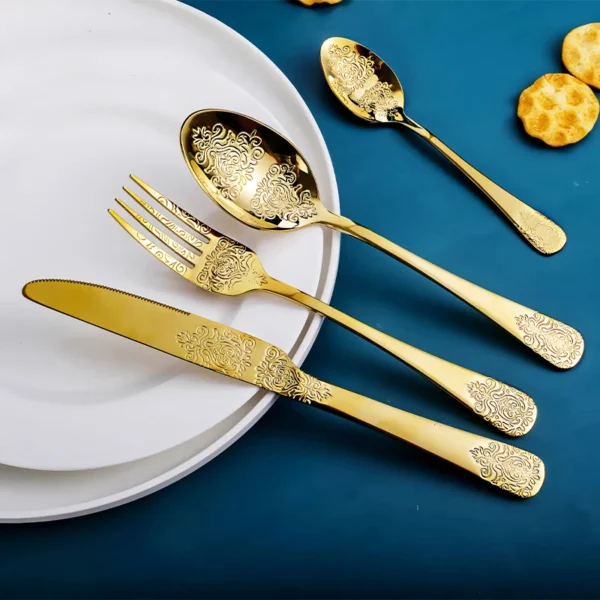 Gold Cutlery Set Stainless Steel Fork Spoons Knife Tableware Kit Luxury Flatware Set Dinnerware For Home 2