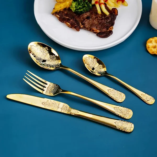 Gold Cutlery Set Stainless Steel Fork Spoons Knife Tableware Kit Luxury Flatware Set Dinnerware For Home 3