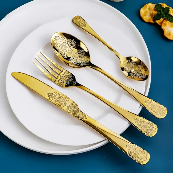 Gold Cutlery Set Stainless Steel Fork Spoons Knife Tableware Kit Luxury Flatware Set Dinnerware For Home 4