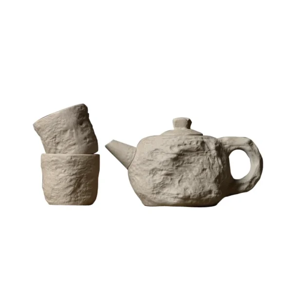 Hard Stone Imitation Stone Teapot Teacup One Teapot Two Teacups Rock Mud Rough Pottery Handmade Ceramic 4