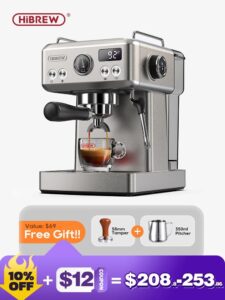 HiBREW 20Bar Semi Automatic Espresso Coffee Machine Temperature Adjustable 58mm Portafilter Cold/Hot Coffee Maker Metal CaseH10A
