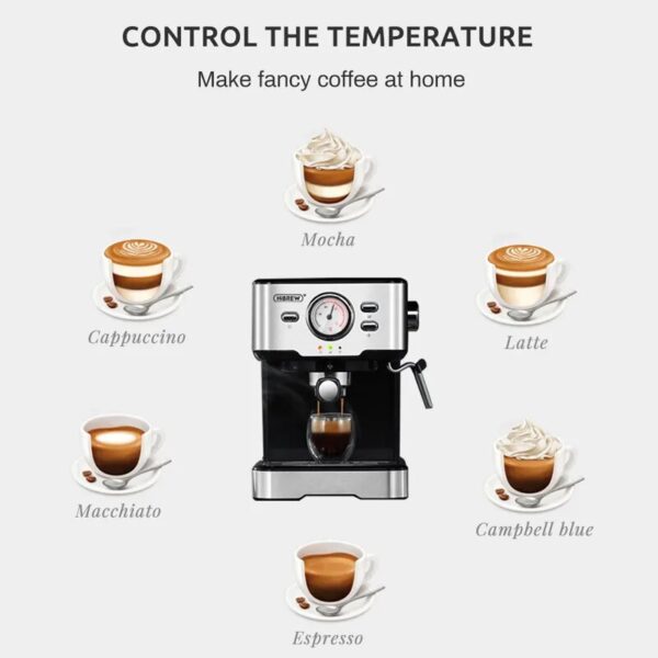 Hibrew Coffee Machine Cafetera 20 Bar Espresso Inox Semi Automatic Expresso Cappuccino Hot Water Steam Temperature 5