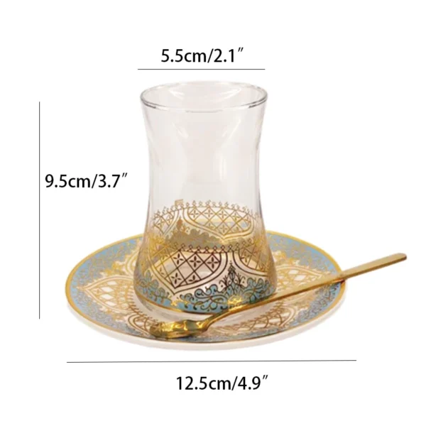 High Grade Turkish Style Blue Gold Heat Resistant Glass Coffee Cup Tea Cup Set With Saucers 5