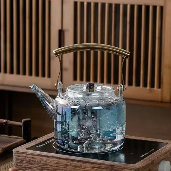 High temperature shell color fired glass teapot thickened large capacity filter teapot dazzling flower teapot lifting 1