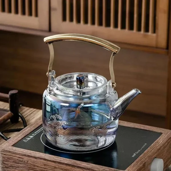 High temperature shell color fired glass teapot thickened large capacity filter teapot dazzling flower teapot lifting 2