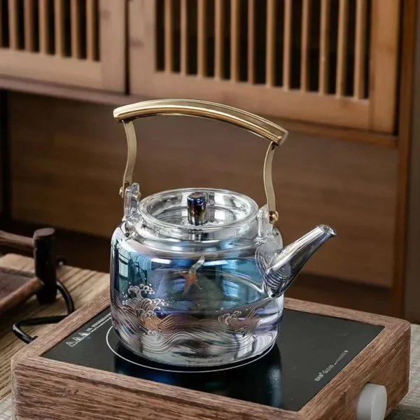 High temperature shell color fired glass teapot thickened large capacity filter teapot dazzling flower teapot lifting 3