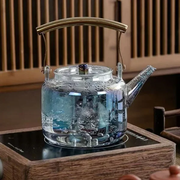High temperature shell color fired glass teapot thickened large capacity filter teapot dazzling flower teapot lifting