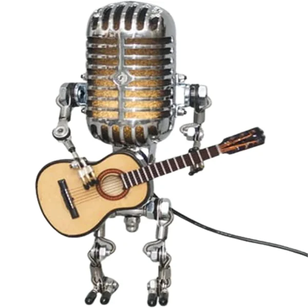 Hot Sale Vintage Microphone Robot Lamp Play Guitar Desk Led Lamp Light Vintage Miniatures Crafts Lighting 1