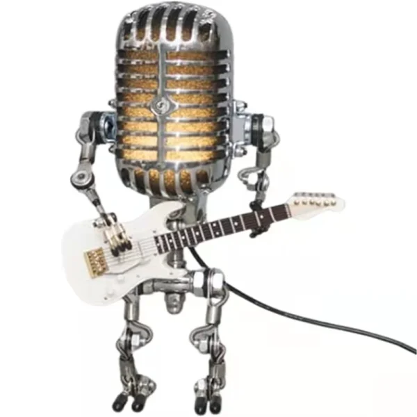 Hot Sale Vintage Microphone Robot Lamp Play Guitar Desk Led Lamp Light Vintage Miniatures Crafts Lighting 2