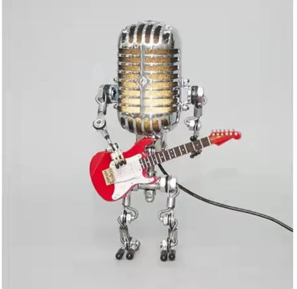 Hot Sale Vintage Microphone Robot Lamp Play Guitar Desk Led Lamp Light Vintage Miniatures Crafts Lighting 3