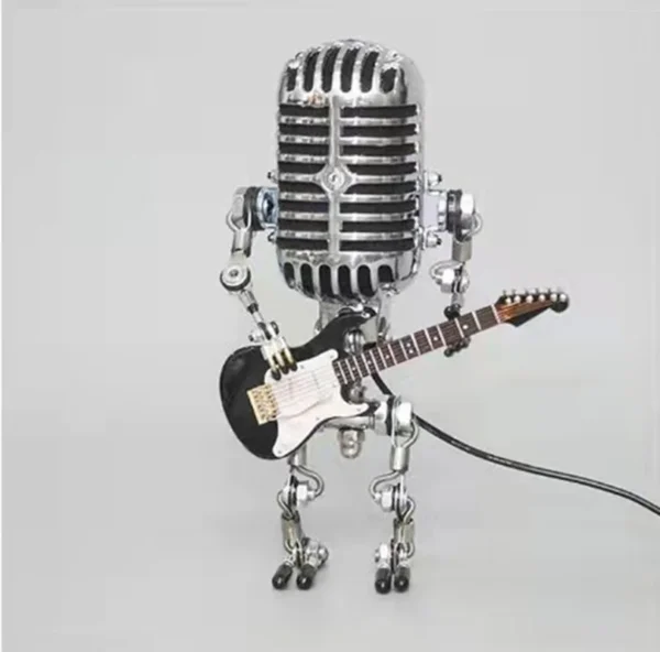 Hot Sale Vintage Microphone Robot Lamp Play Guitar Desk Led Lamp Light Vintage Miniatures Crafts Lighting 4