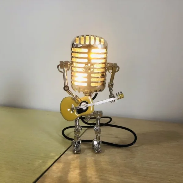 Hot Sale Vintage Microphone Robot Lamp Play Guitar Desk Led Lamp Light Vintage Miniatures Crafts Lighting 5